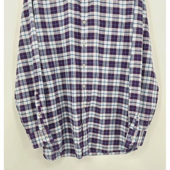 PETER MILLAR long sleeve casual shirt plaid 100% cotton button down purple XL - Picture 4 of 8